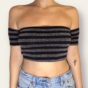 SHIMMER STRIPE BARDOT TOP